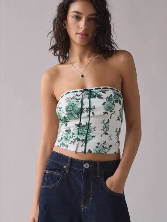 Kimchi Blue Other - Kimchi Blue Floral Satin Bandeau Crop Boho Coquette Feminine Floral Large